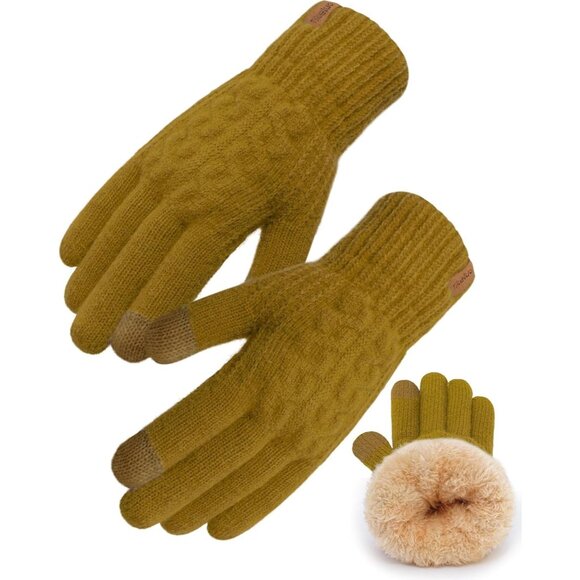 ⚡Women & Men Yellow Winter Touch Screen Warm Thick Fleece Lined Knit Gloves - Picture 1 of 7